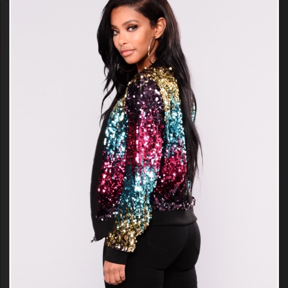 Sequin Bomber Jacket - gold/pink